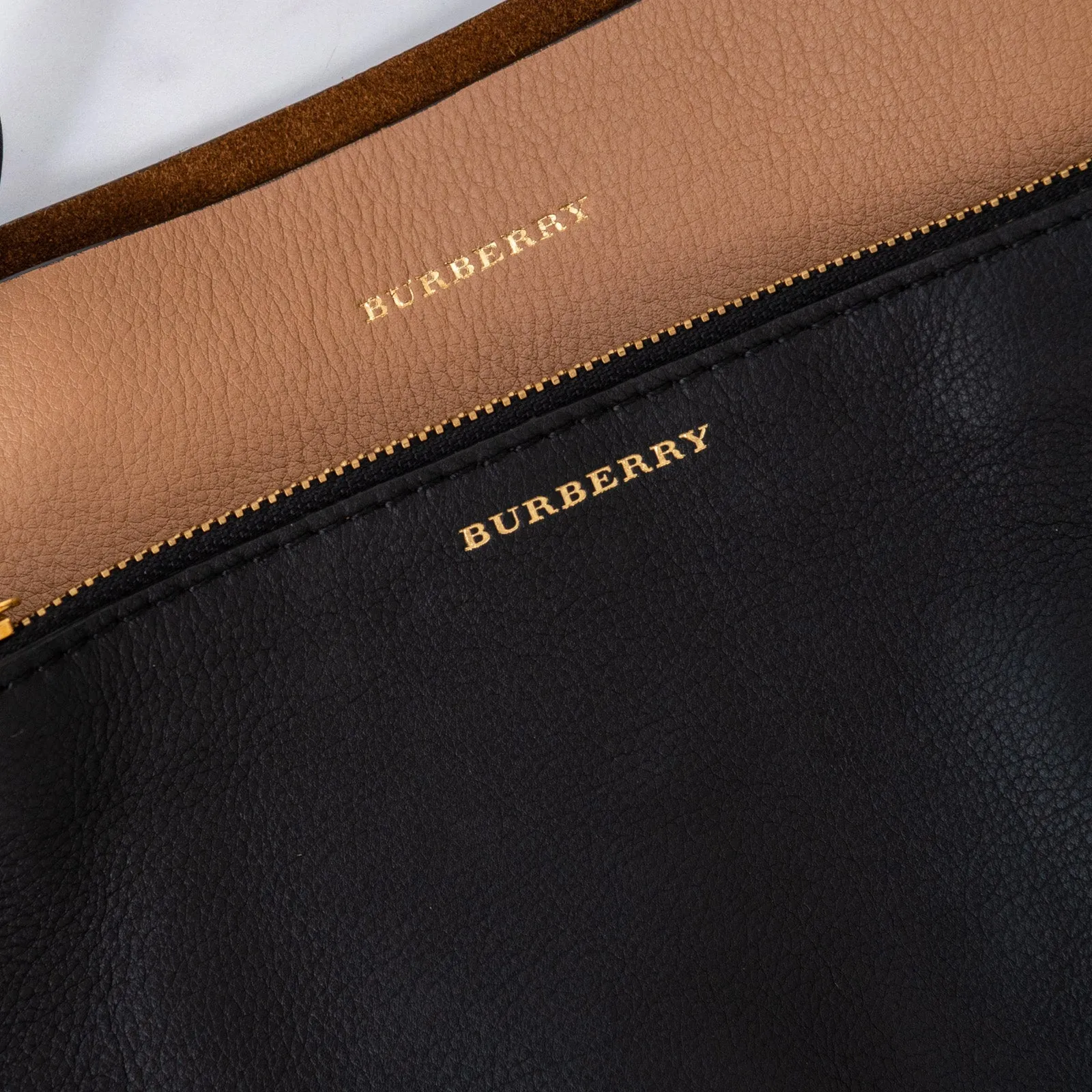 Burberry Large Camel And Black Leather Shoulder Bag