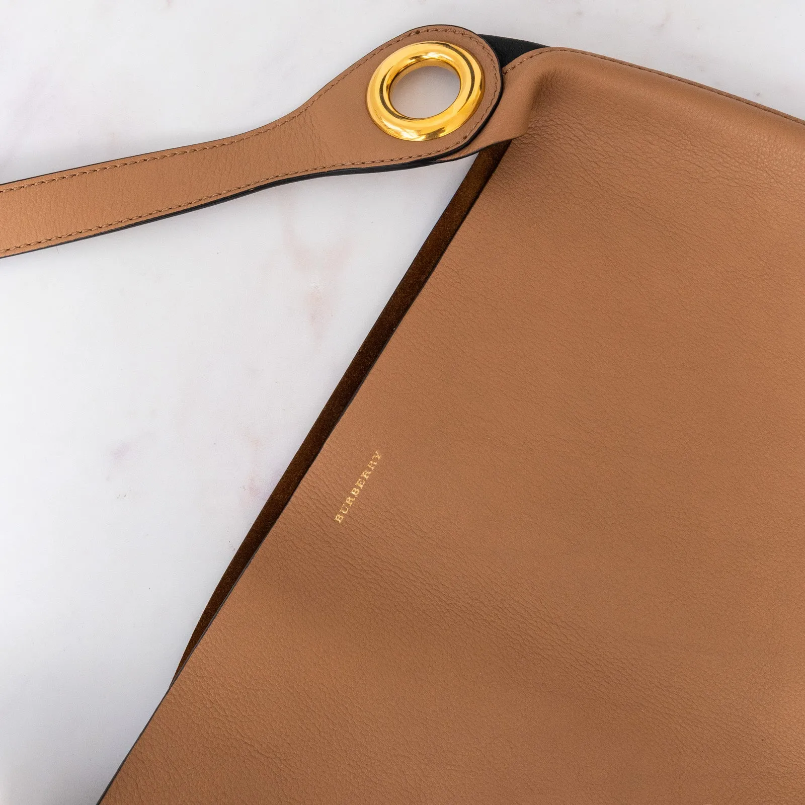 Burberry Large Camel And Black Leather Shoulder Bag