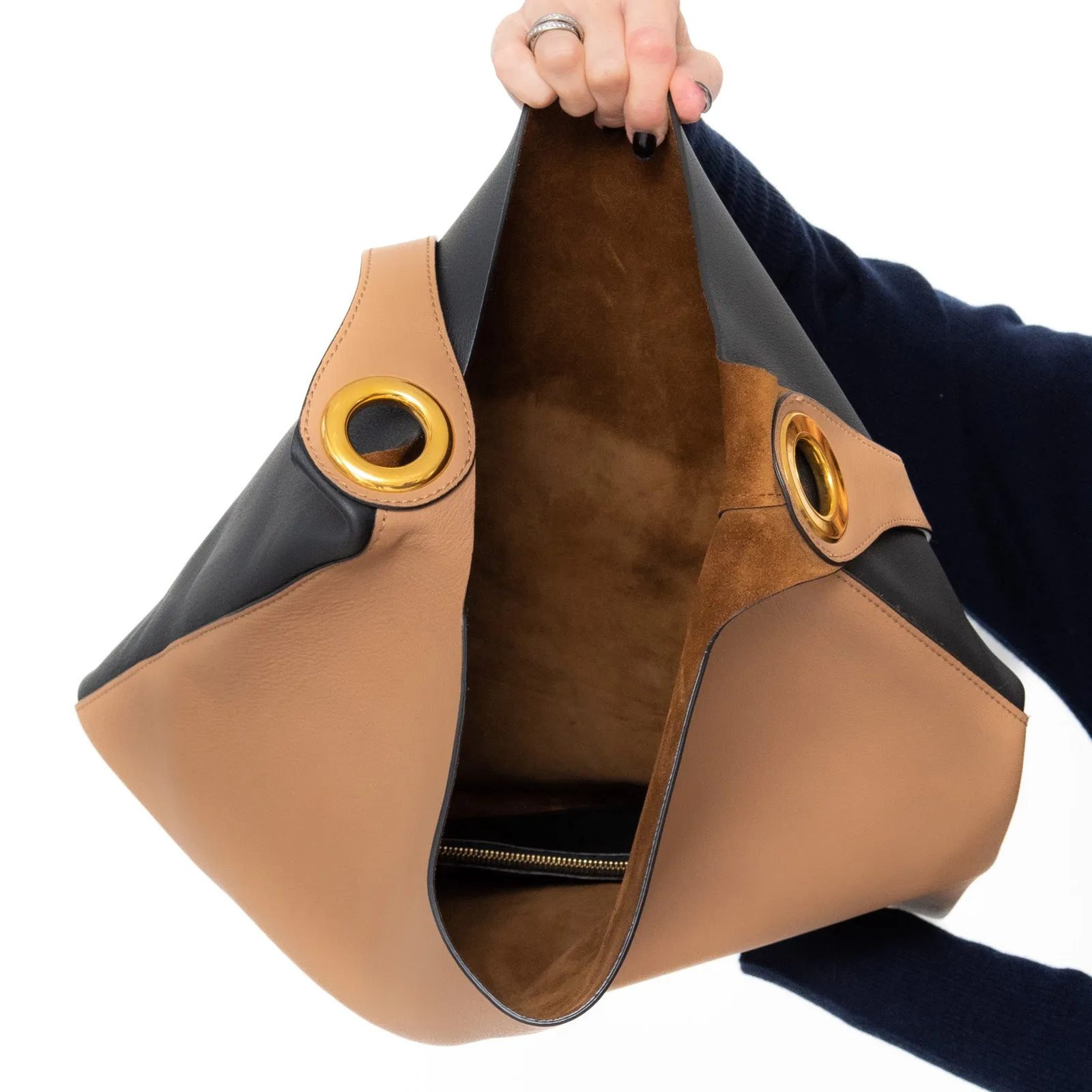 Burberry Large Camel And Black Leather Shoulder Bag