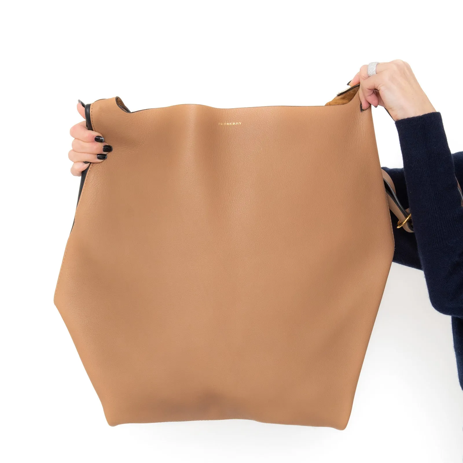 Burberry Large Camel And Black Leather Shoulder Bag