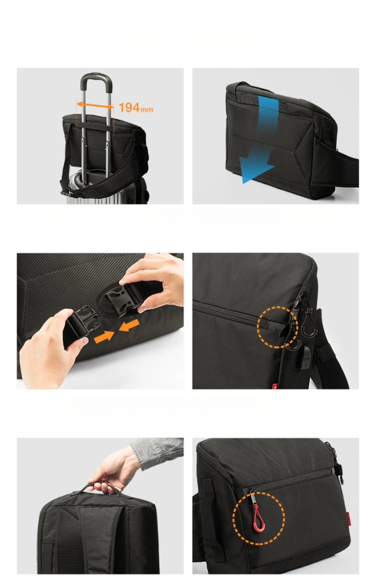 Bussiness Black 14???? Laptop Large Sling Shoulder Bag Mens Work Large Crossbody Sling Bag For Men