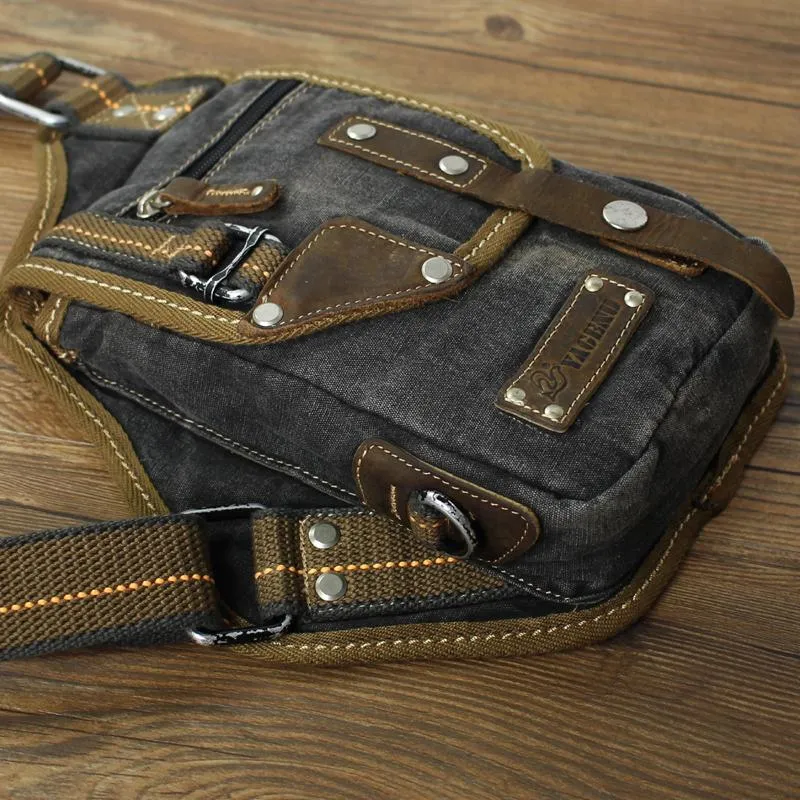 Canvas Black Mens Sling Bag Green Chest Bag One Shoulder Backpack For Men