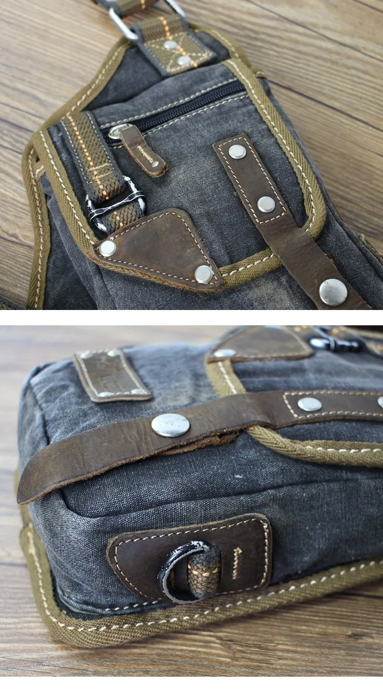 Canvas Black Mens Sling Bag Green Chest Bag One Shoulder Backpack For Men