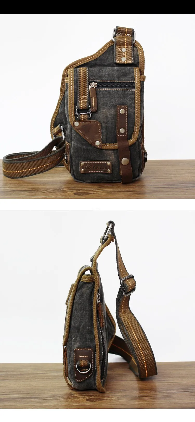Canvas Black Mens Sling Bag Green Chest Bag One Shoulder Backpack For Men