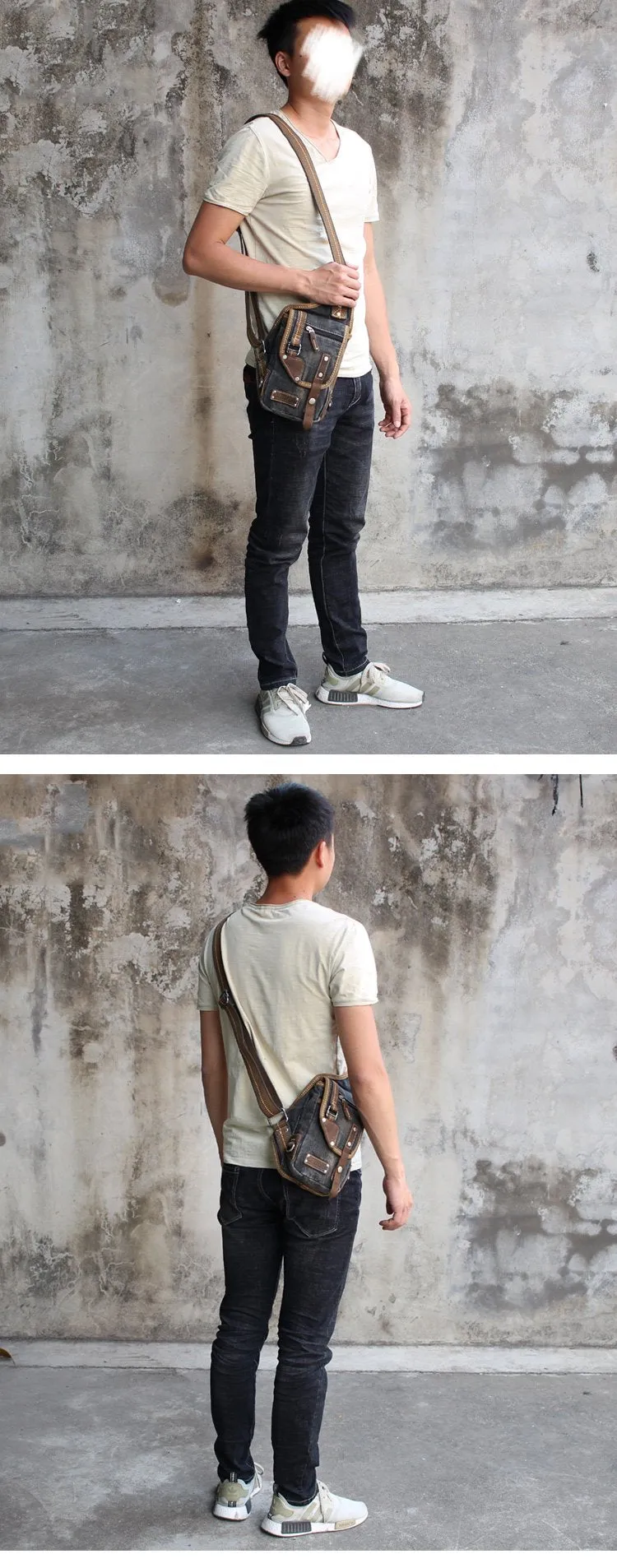 Canvas Black Mens Sling Bag Green Chest Bag One Shoulder Backpack For Men