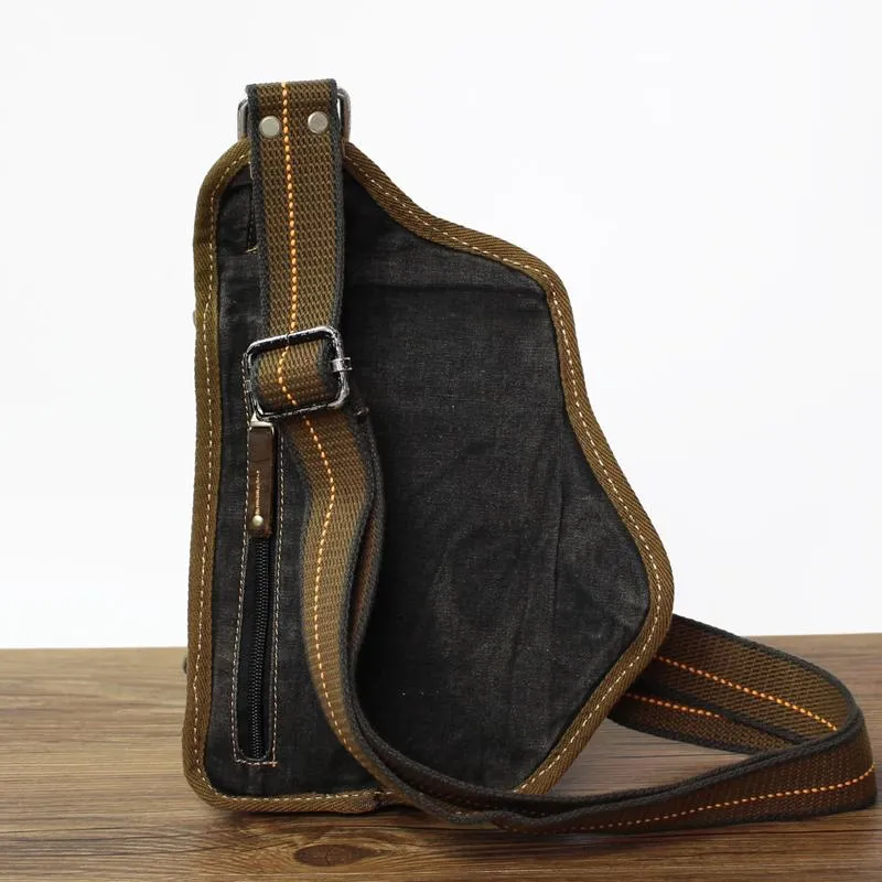 Canvas Black Mens Sling Bag Green Chest Bag One Shoulder Backpack For Men