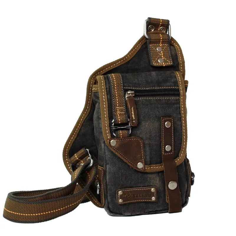 Canvas Black Mens Sling Bag Green Chest Bag One Shoulder Backpack For Men