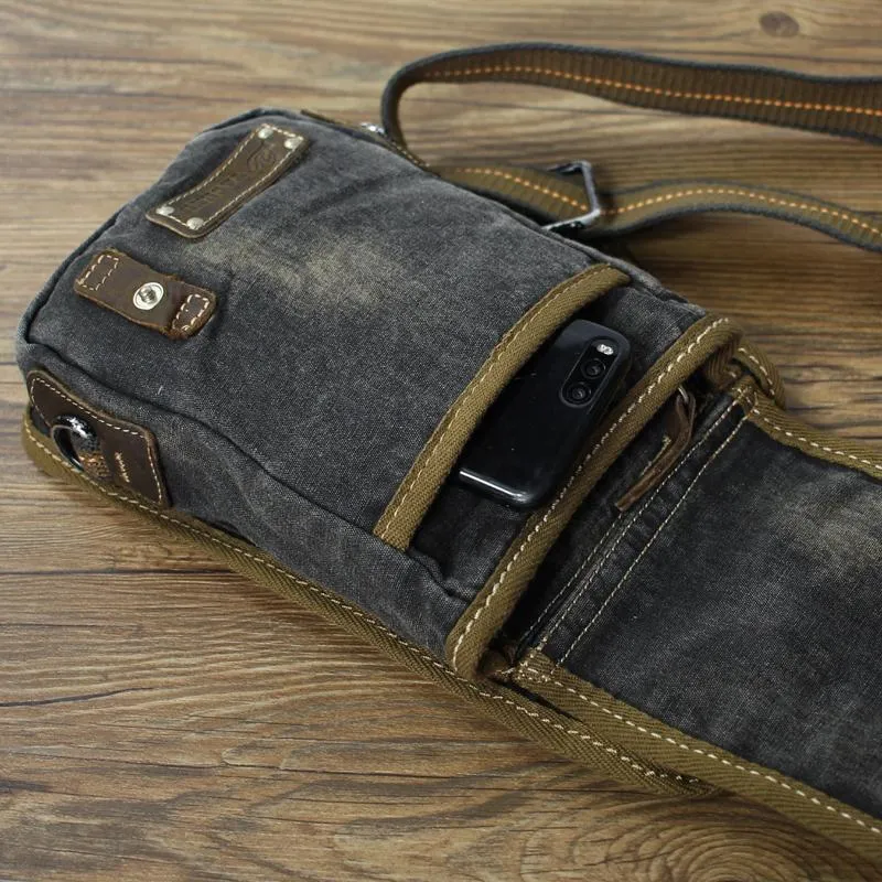 Canvas Black Mens Sling Bag Green Chest Bag One Shoulder Backpack For Men