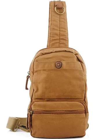 Canvas Brown Mens Sling Bag Khaki Chest Bag One Shoulder Backpack for Men