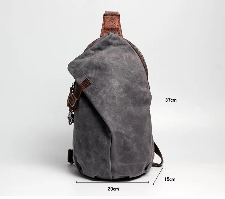 Canvas Leather Mens Camouflage Chest Bag One Shoulder Backpack Khaki Sling Bag for Men