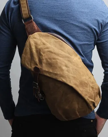 Canvas Leather Mens Camouflage Chest Bag One Shoulder Backpack Khaki Sling Bag for Men