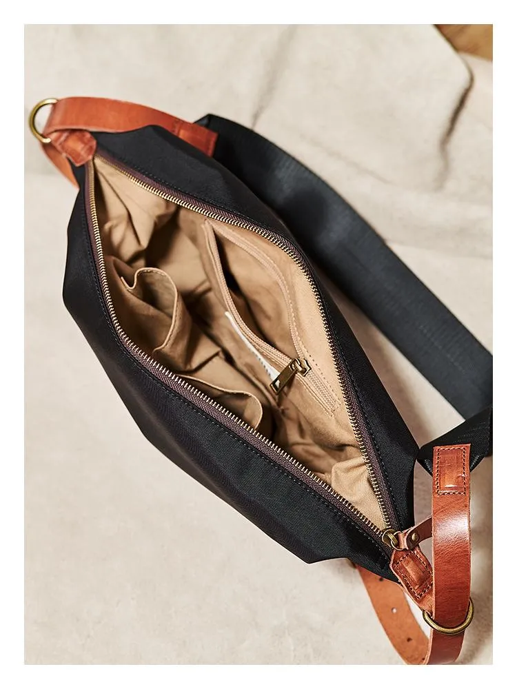 Canvas Leather Mens Fanny Pack Canvas Waist Bag Small Canvas Chest Bag for Men