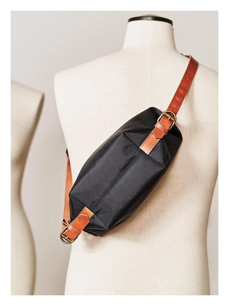 Canvas Leather Mens Fanny Pack Canvas Waist Bag Small Canvas Chest Bag for Men