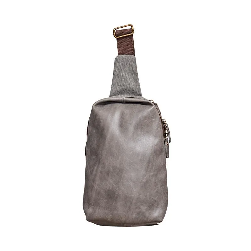 Canvas Leather Mens Gray Sling Backpacks Brown Chest Bag Sling Pack Sling Bag For Men