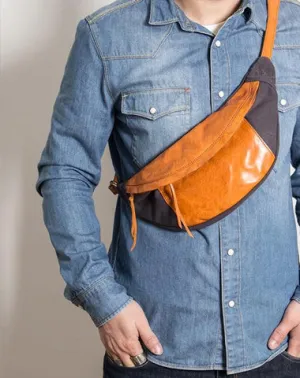 Canvas Leather Mens Sling Bag Dark Gray Chest Bag One Shoulder Backpack for Men