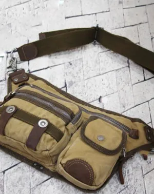 Canvas Mens Chest Bag Khaki Waist Bag Black Canvas Fanny Pack For Men