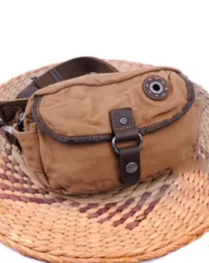 Canvas Mens Chest Bag Khaki Waist Bag Black Canvas Fanny Pack Shoulder Bag For Men