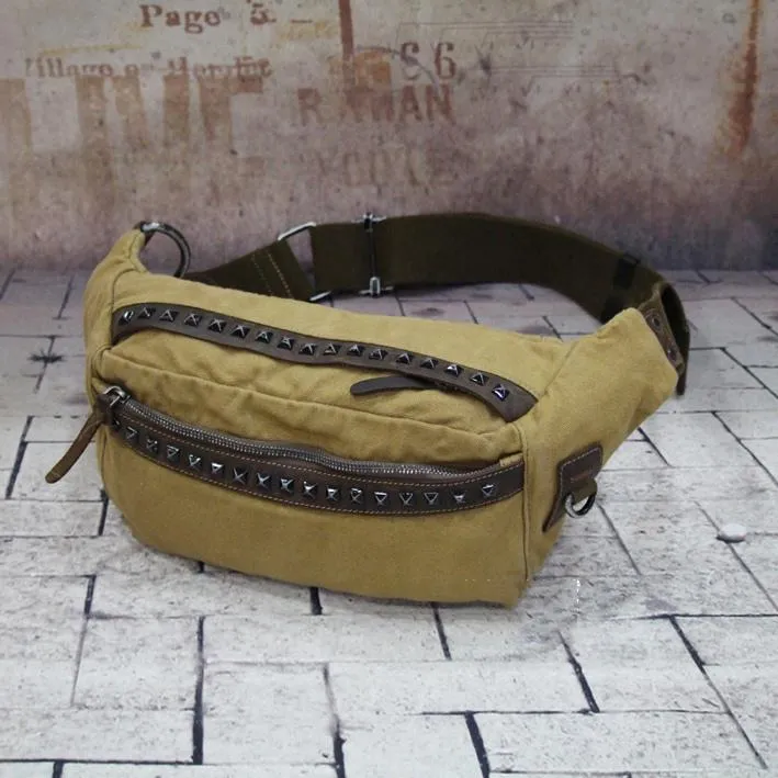 Canvas Mens Chest Bag Khaki Waist Bags Hip Bag Black Canvas Fanny Pack For Men