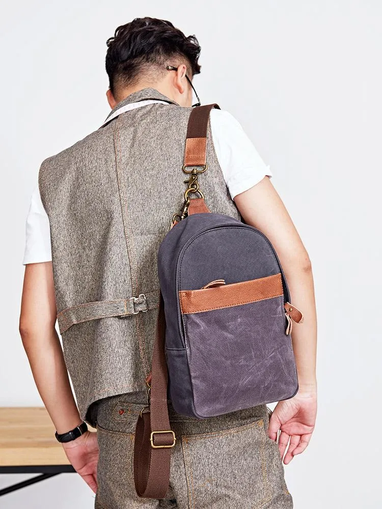 Canvas Mens Navy Sling Bag Sling Backpack One Shoulder Packs Chest Bags for men