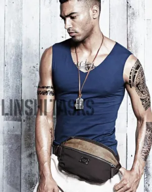 Casual Black Canvas Leather Fanny Pack Men's Chest Bag Hip Bag Waist Bags For Men