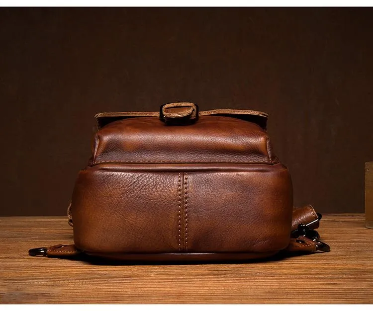 Casual Brown Leather Mens Sling Pack Sling Bag Chest Bags One Shoulder Backpack for Men