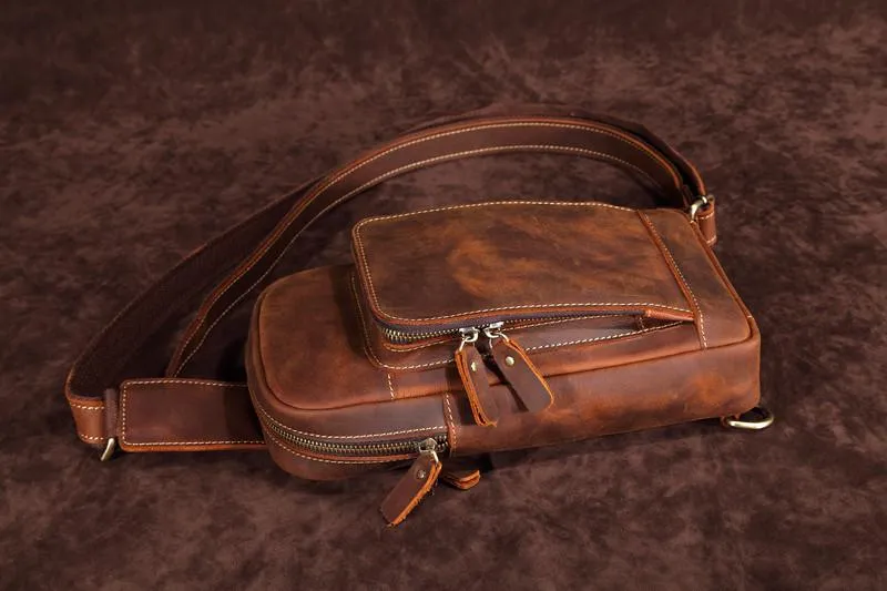 Casual Leather One Shoulder Backpack Chest Bag Sling Bag Sling Crossbody Bag For Men