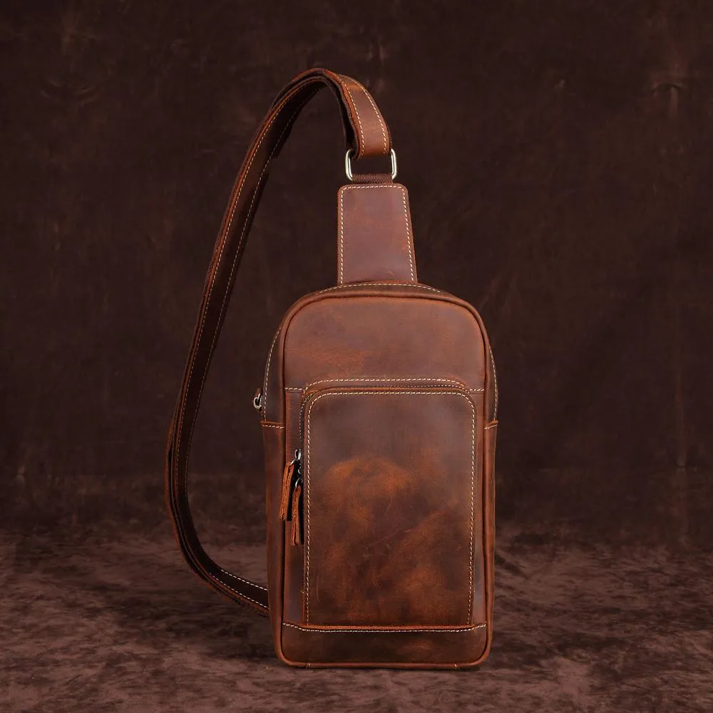 Casual Leather One Shoulder Backpack Chest Bag Sling Bag Sling Crossbody Bag For Men
