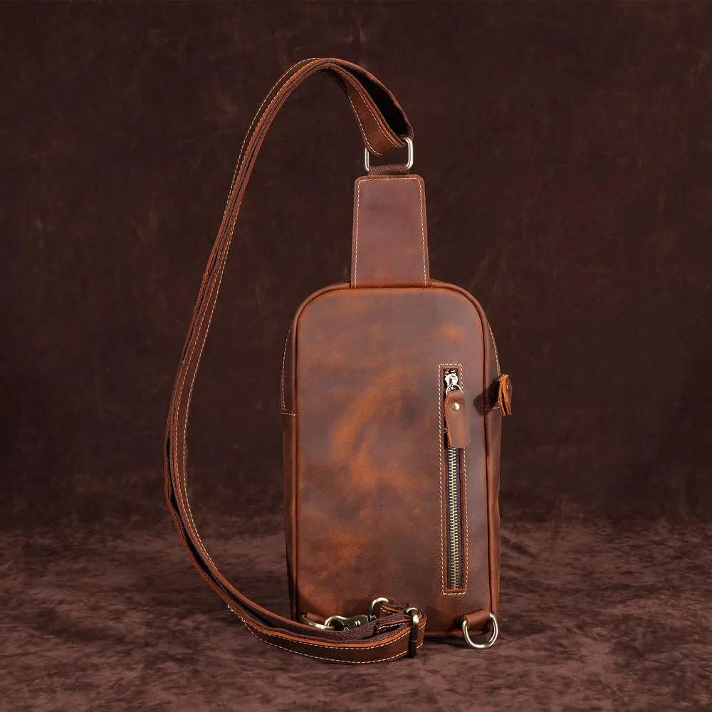 Casual Leather One Shoulder Backpack Chest Bag Sling Bag Sling Crossbody Bag For Men
