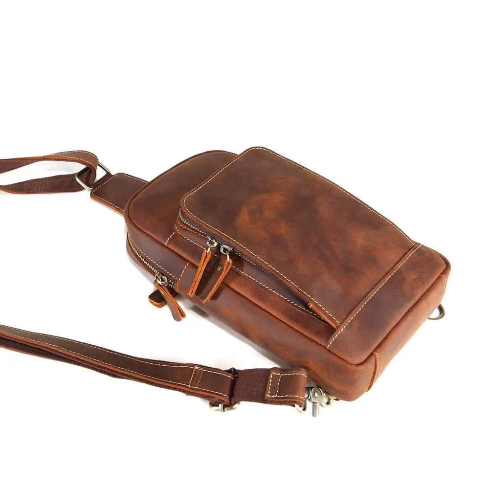 Casual Leather One Shoulder Backpack Chest Bag Sling Bag Sling Crossbody Bag For Men