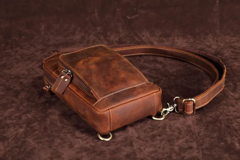 Casual Leather One Shoulder Backpack Chest Bag Sling Bag Sling Crossbody Bag For Men