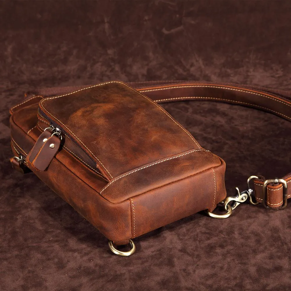 Casual Leather One Shoulder Backpack Chest Bag Sling Bag Sling Crossbody Bag For Men