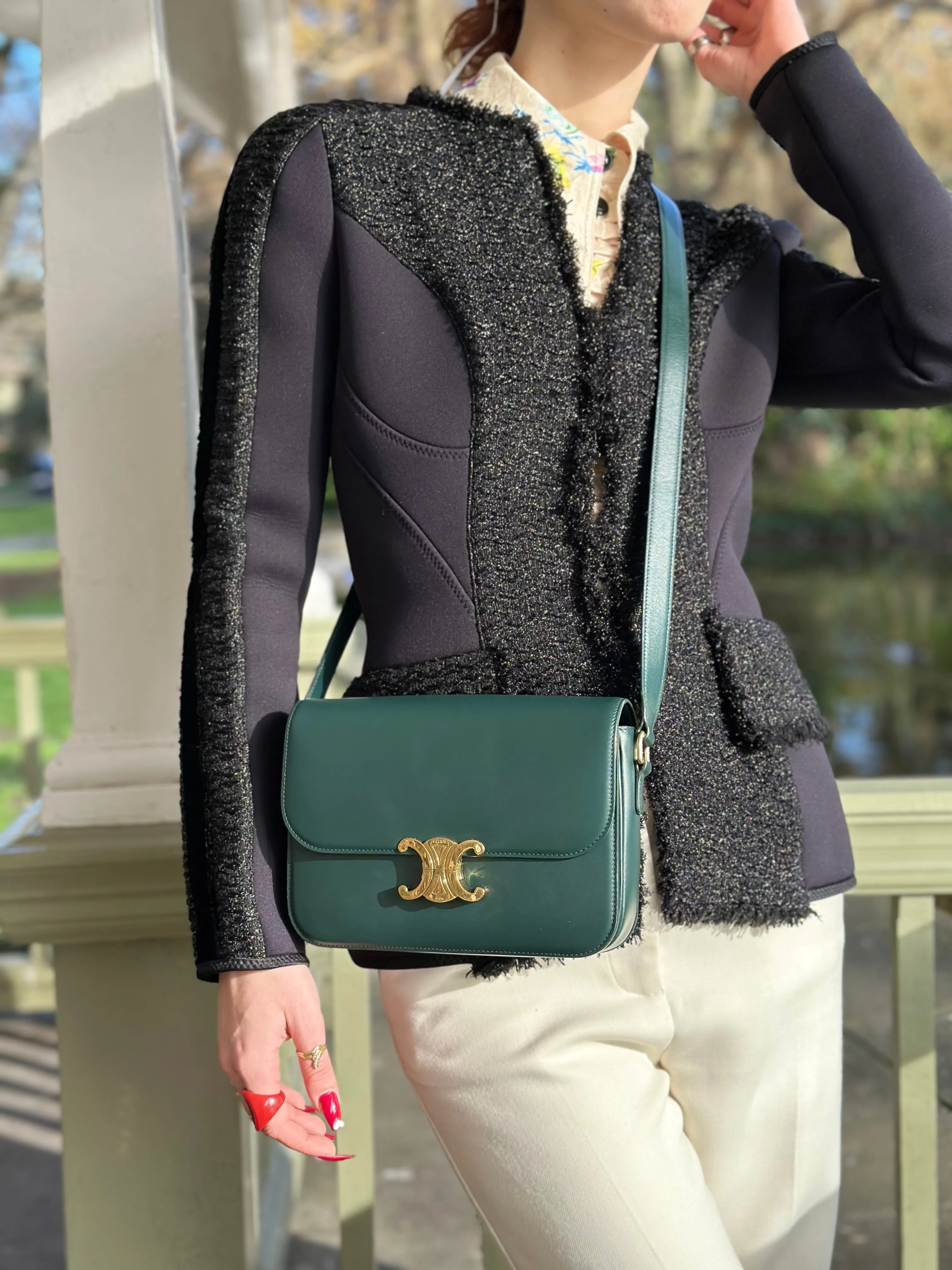 Celine Green Calf Leather Medium ??Triomphe?? Crossbody