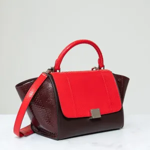 Celine Red And Burgundy Leather Trapeze Bag