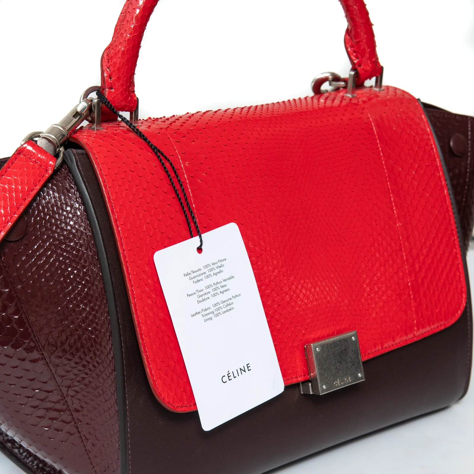 Celine Red And Burgundy Leather Trapeze Bag