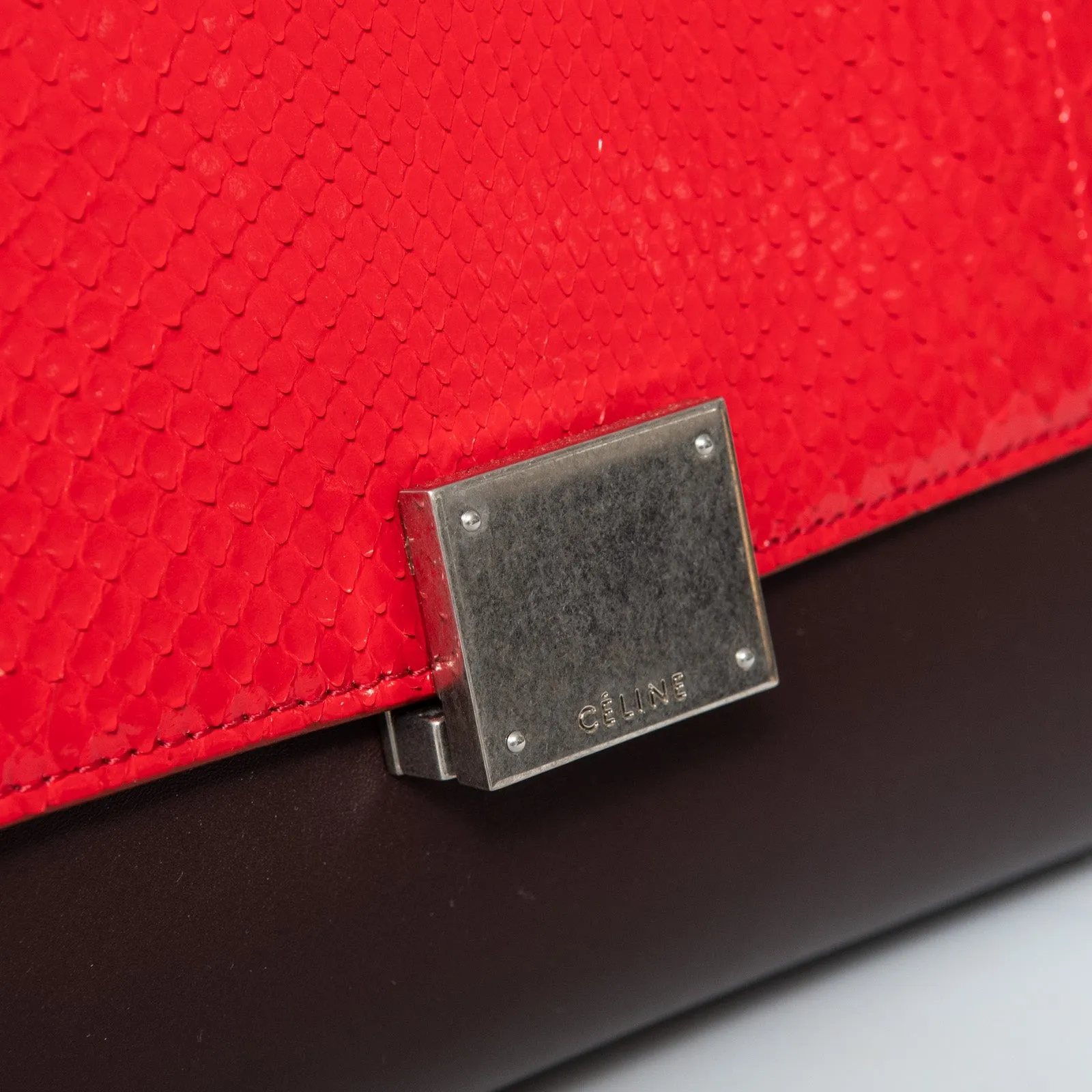 Celine Red And Burgundy Leather Trapeze Bag