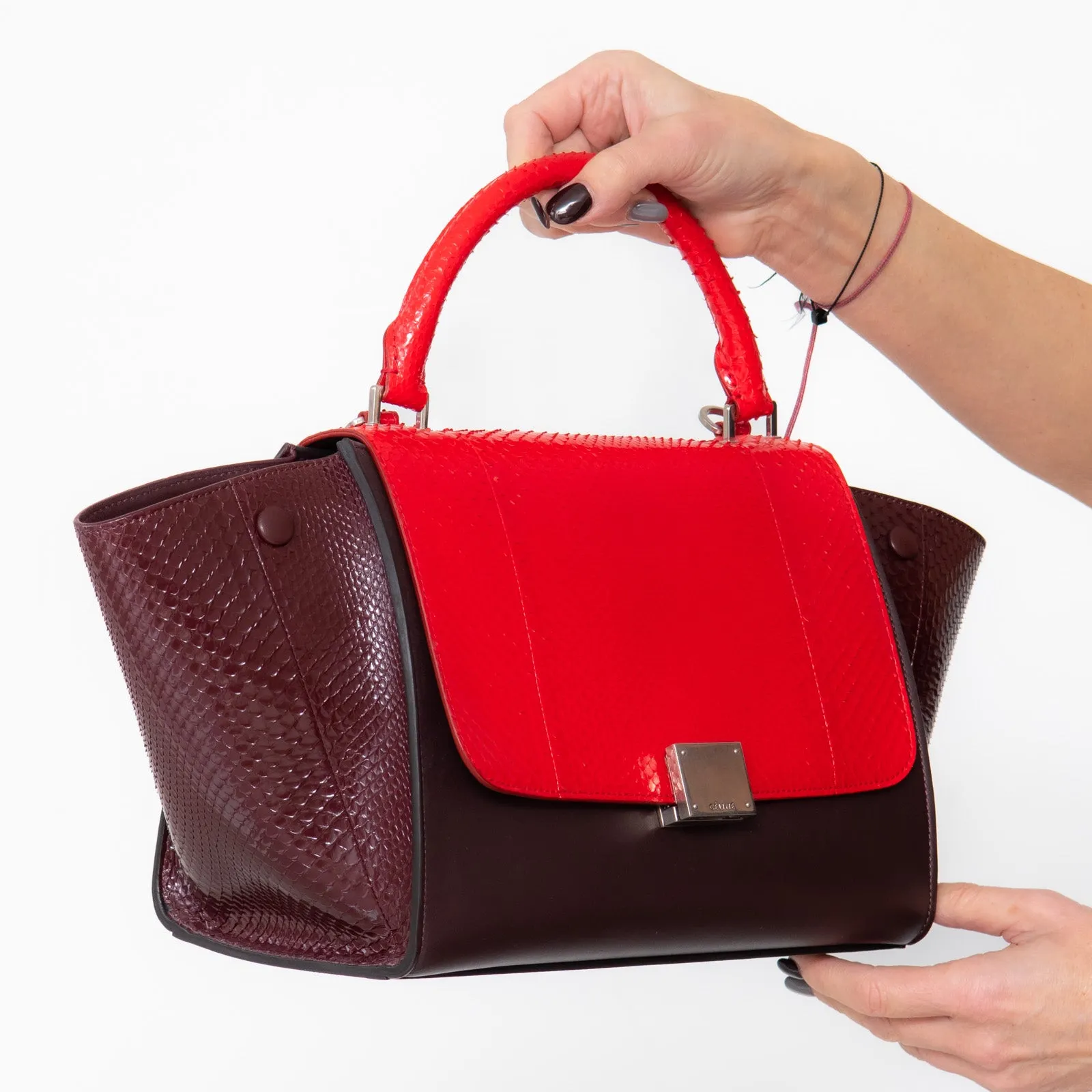 Celine Red And Burgundy Leather Trapeze Bag