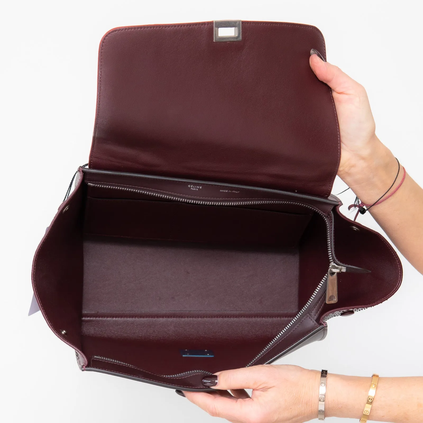 Celine Red And Burgundy Leather Trapeze Bag