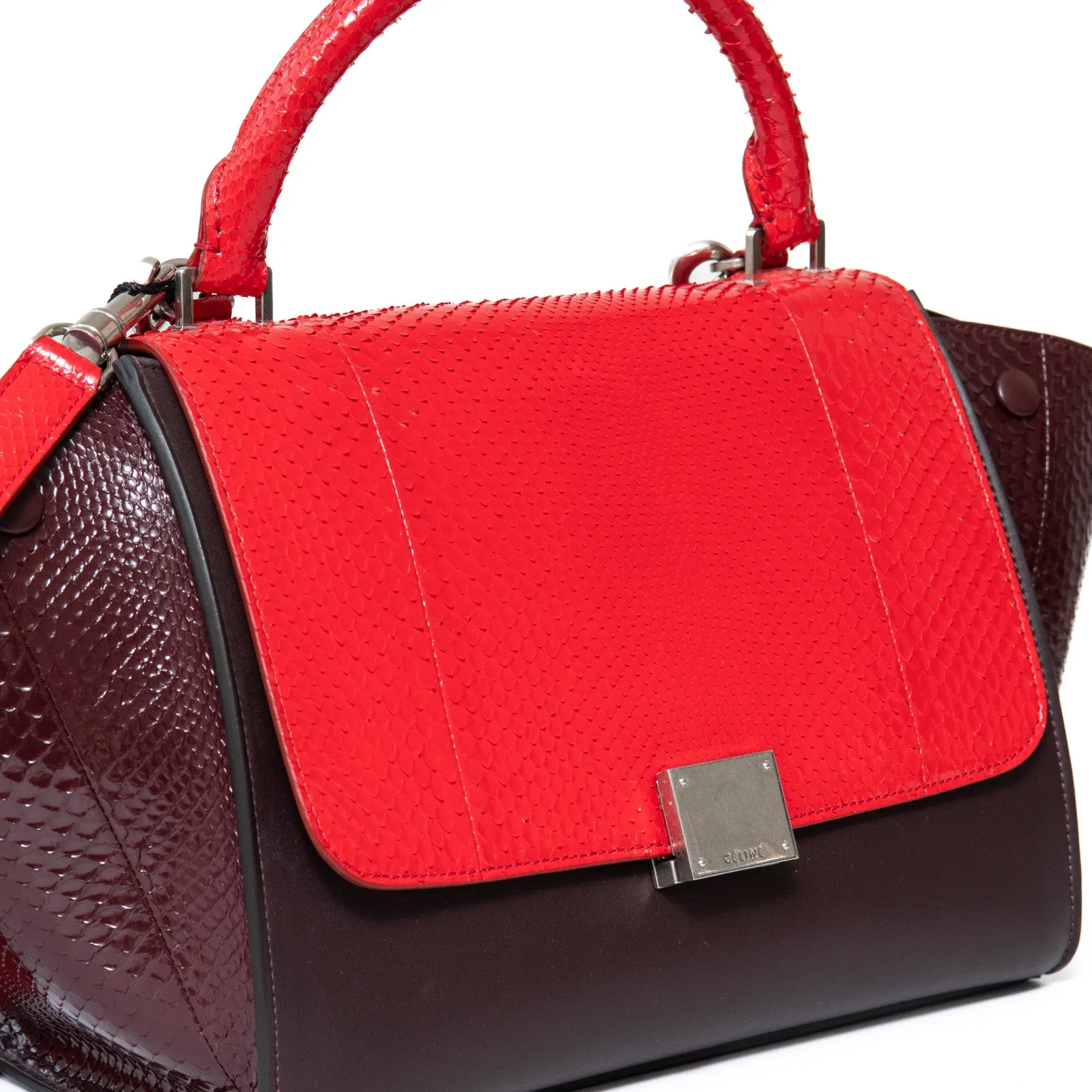 Celine Red And Burgundy Leather Trapeze Bag