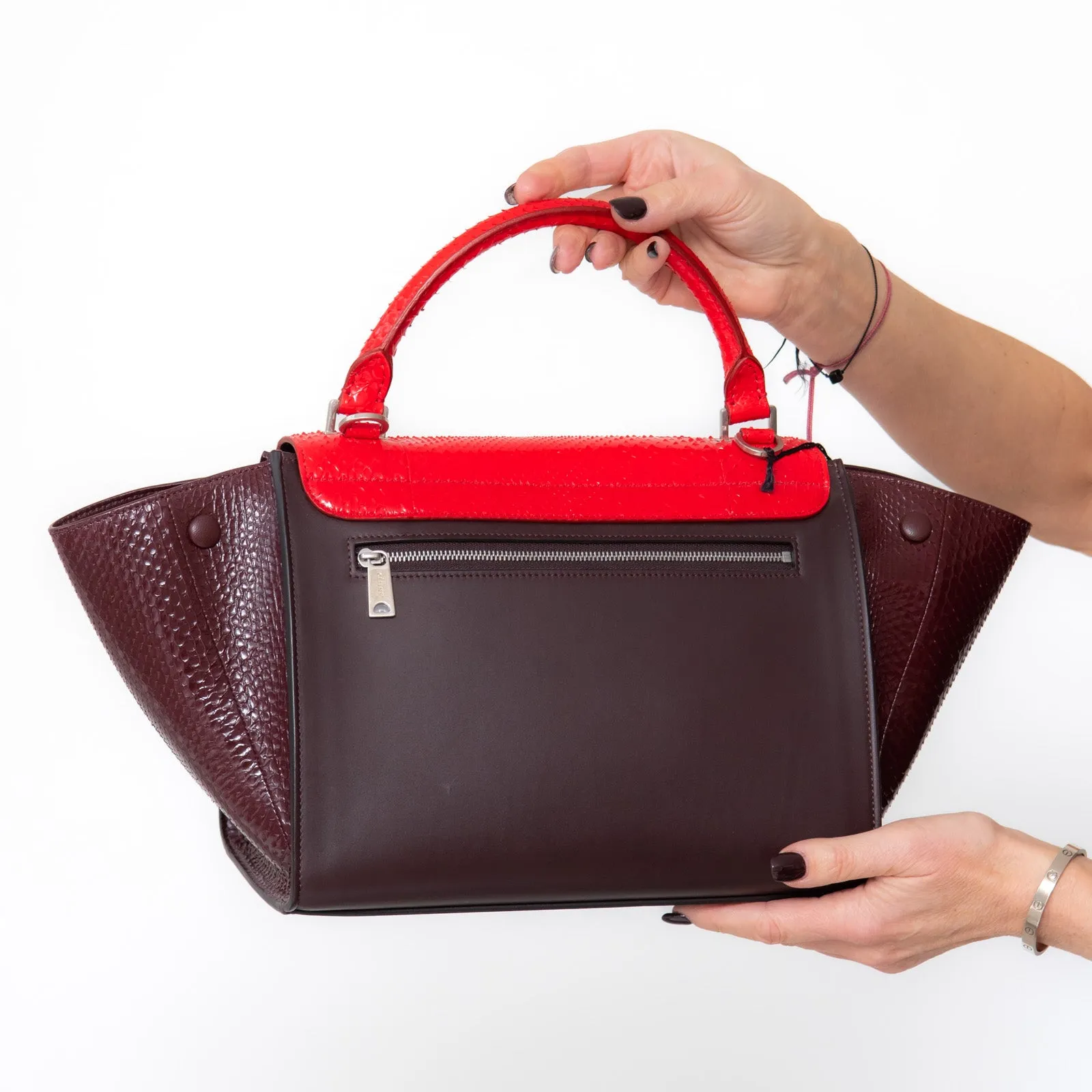 Celine Red And Burgundy Leather Trapeze Bag