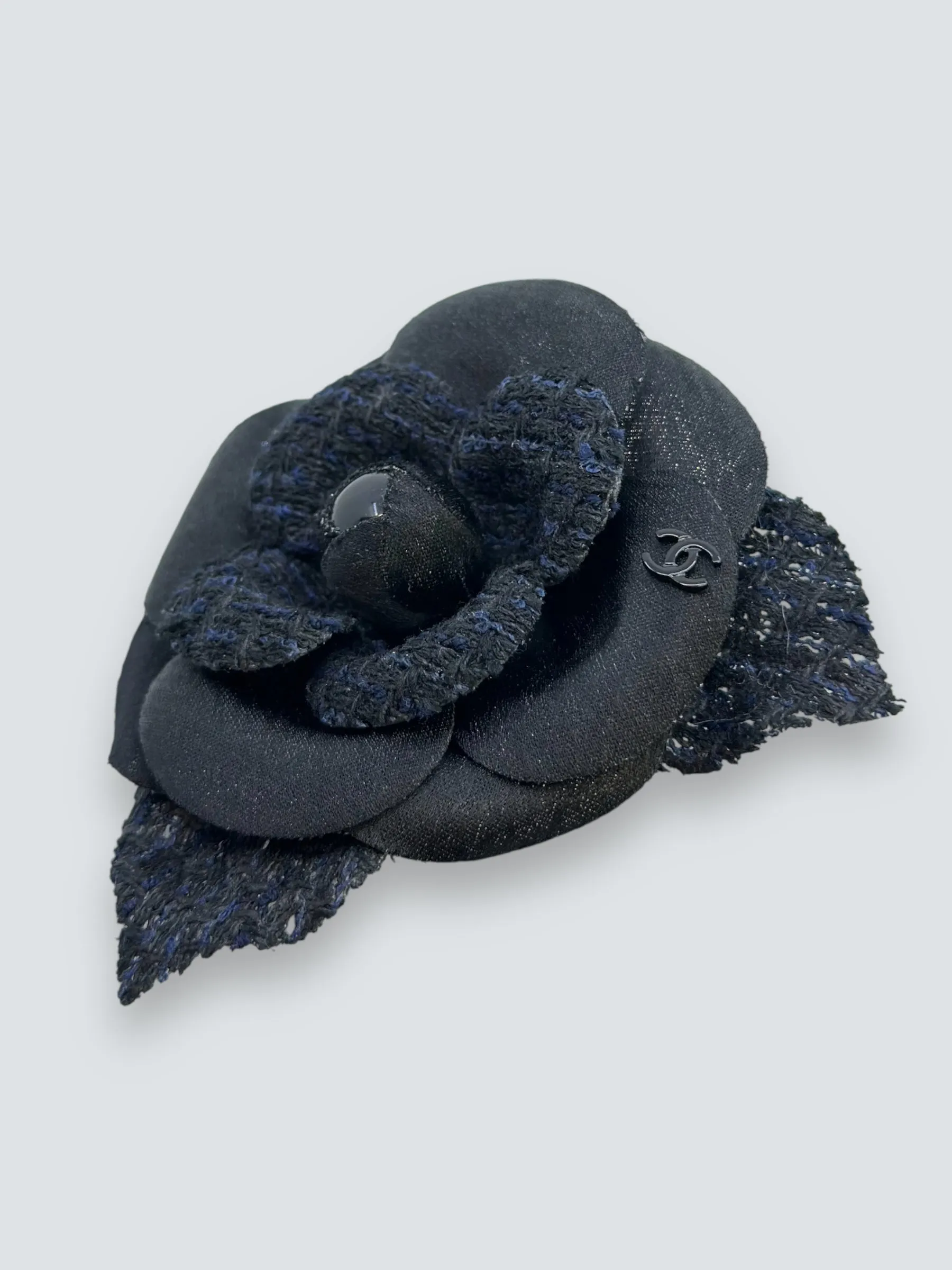 Chanel Black Fabric Camelia Brooch