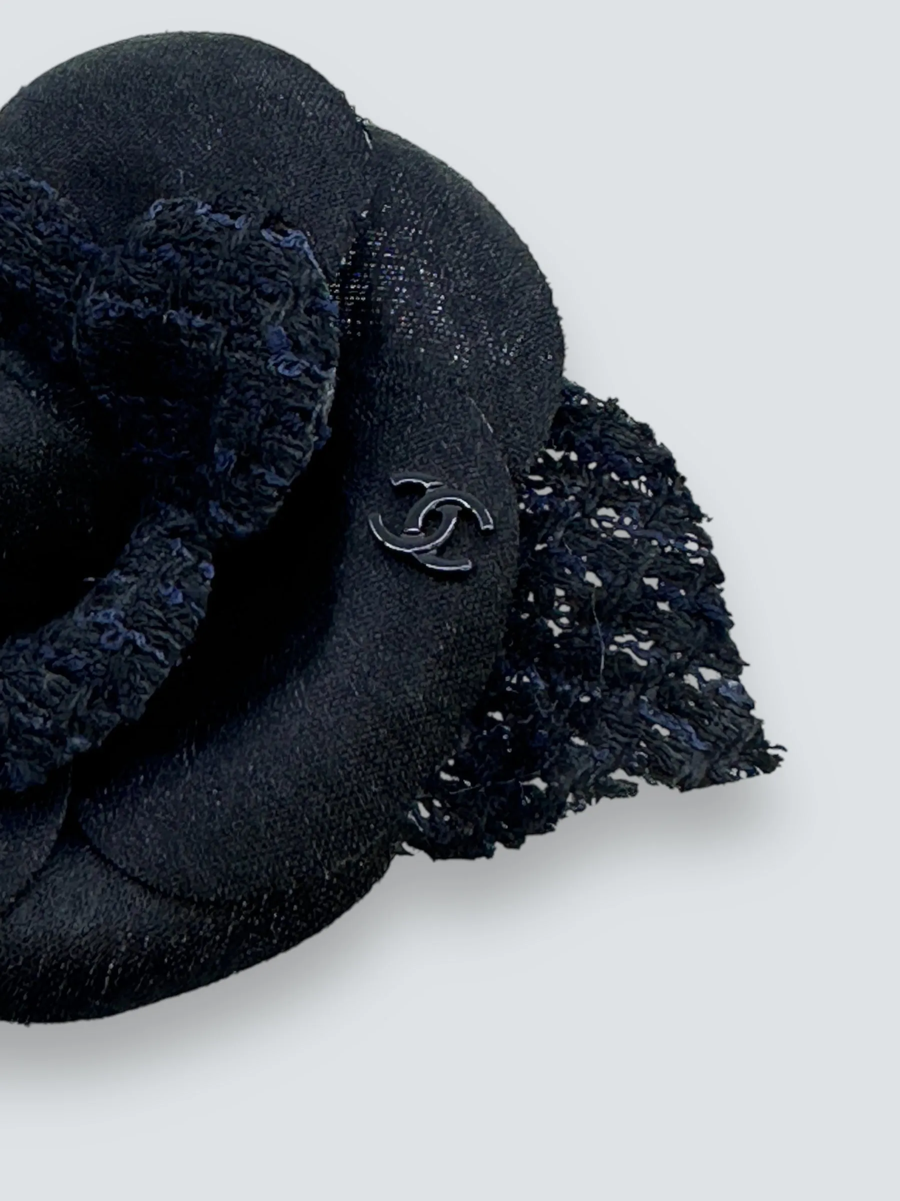 Chanel Black Fabric Camelia Brooch