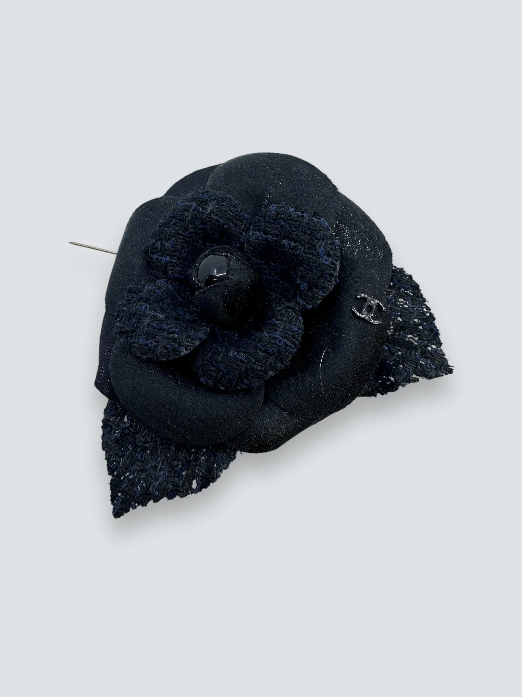 Chanel Black Fabric Camelia Brooch