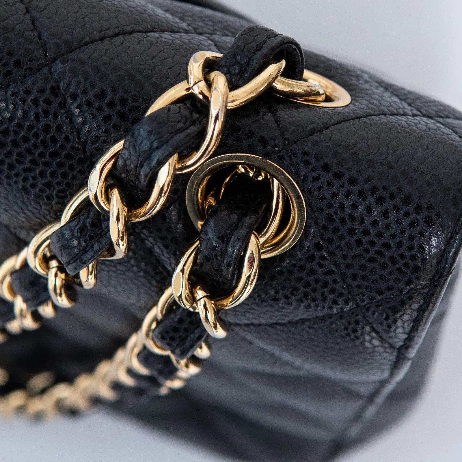 Chanel Black Jumbo Classic  Double Flap Bag In Caviar Leather With Gold Tone Hardware