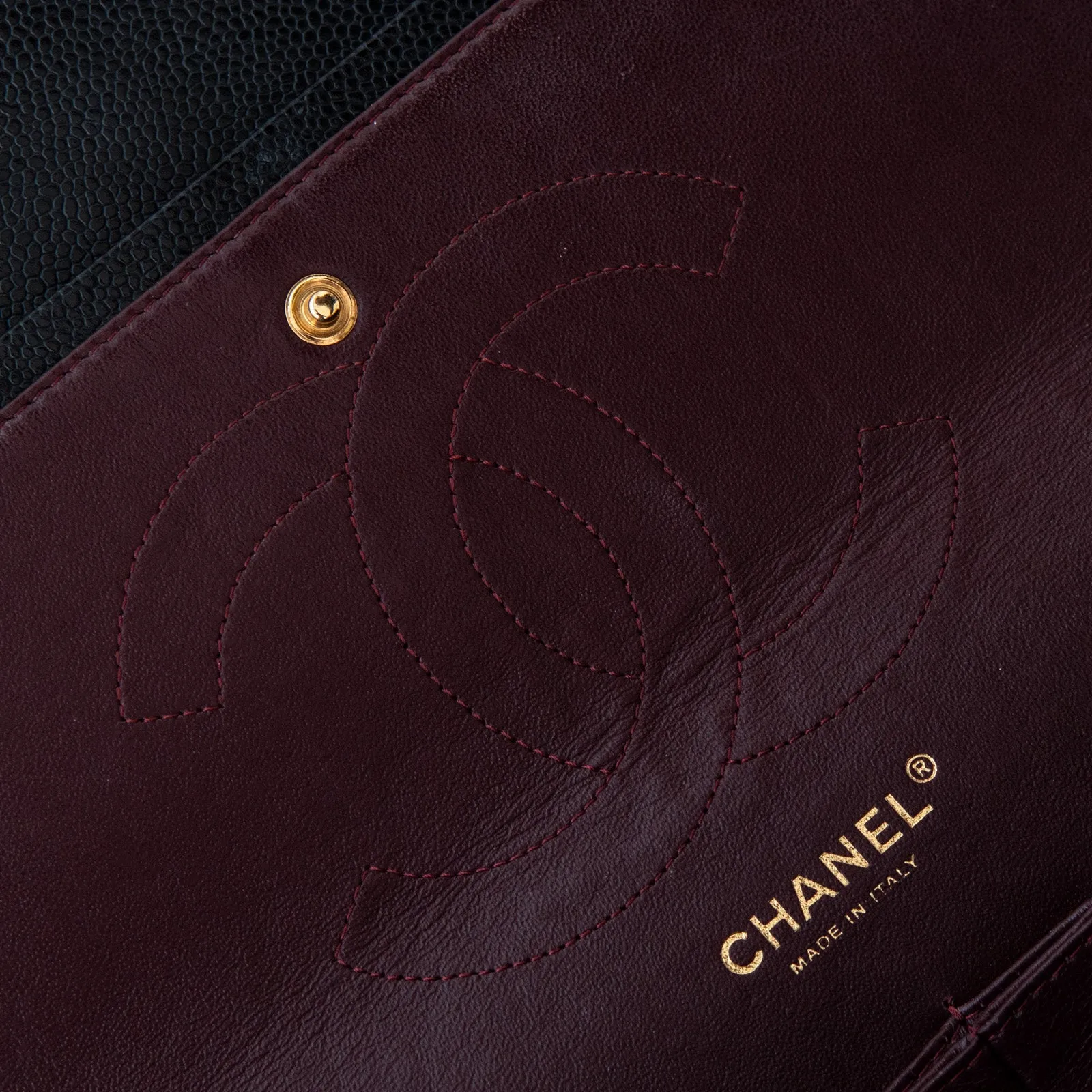 Chanel Black Jumbo Classic  Double Flap Bag In Caviar Leather With Gold Tone Hardware