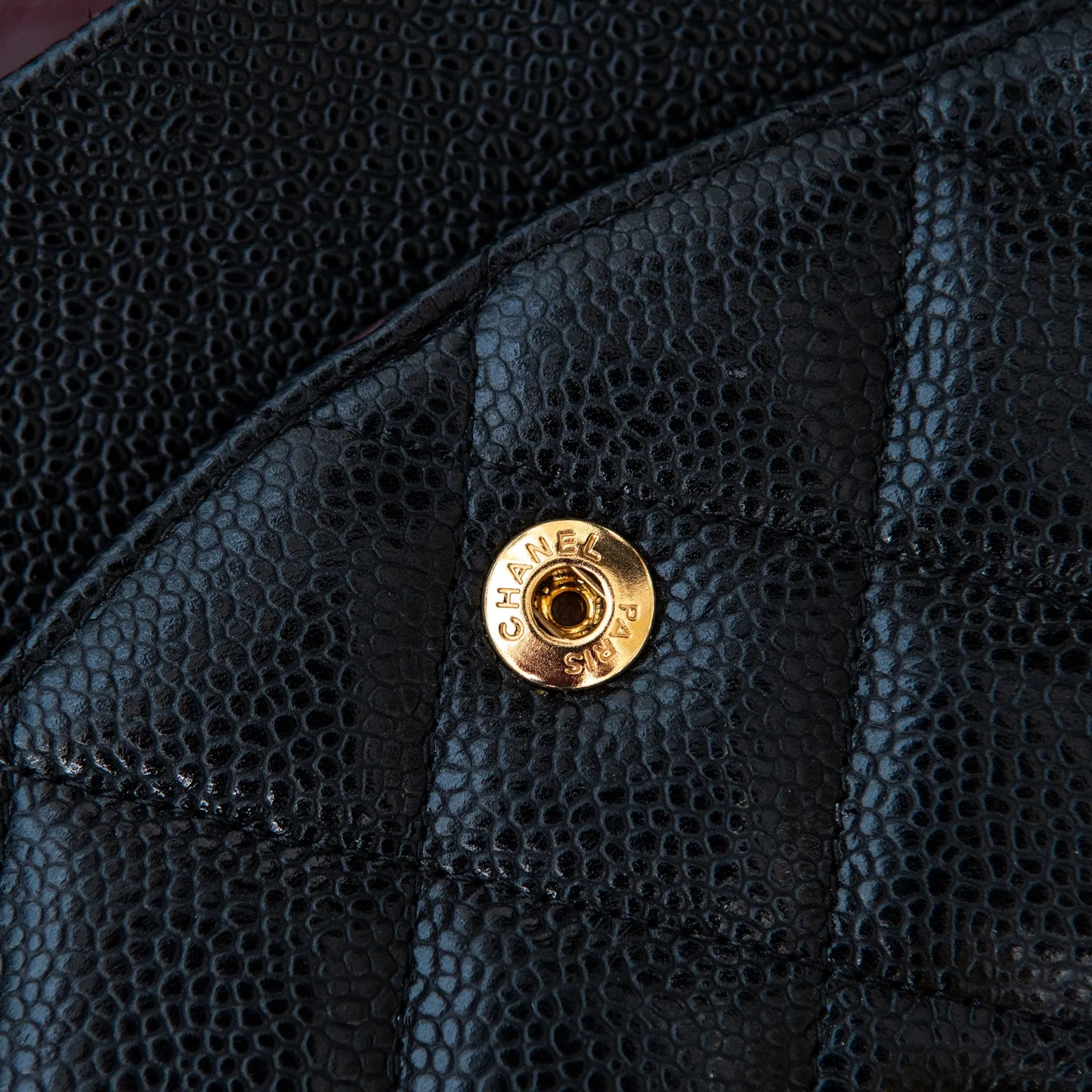 Chanel Black Jumbo Classic  Double Flap Bag In Caviar Leather With Gold Tone Hardware