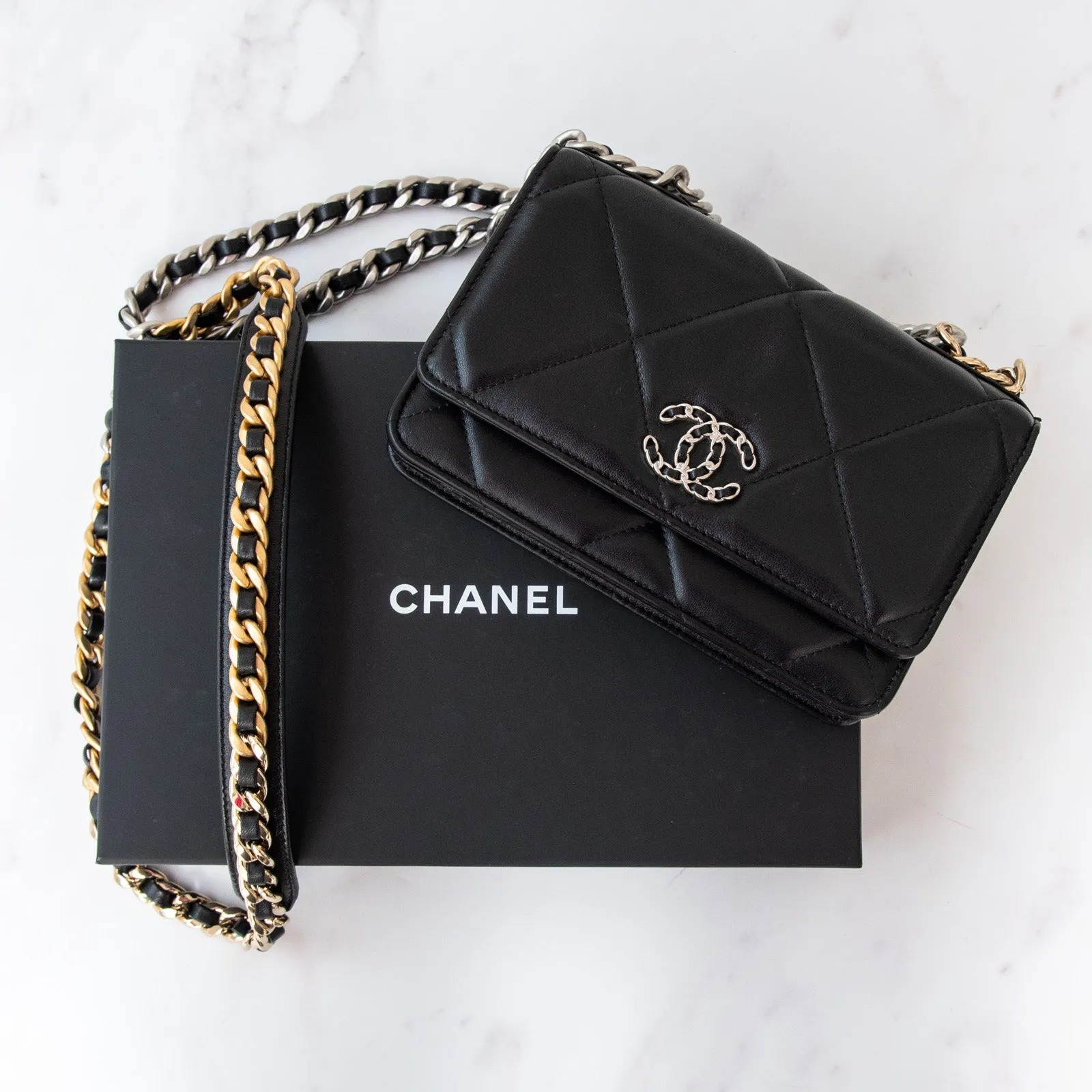 Chanel Black Quilted Lambskin 19 Wallet On Chain Bag