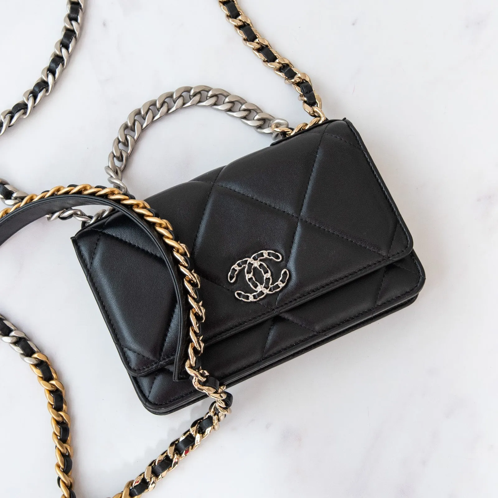Chanel Black Quilted Lambskin 19 Wallet On Chain Bag