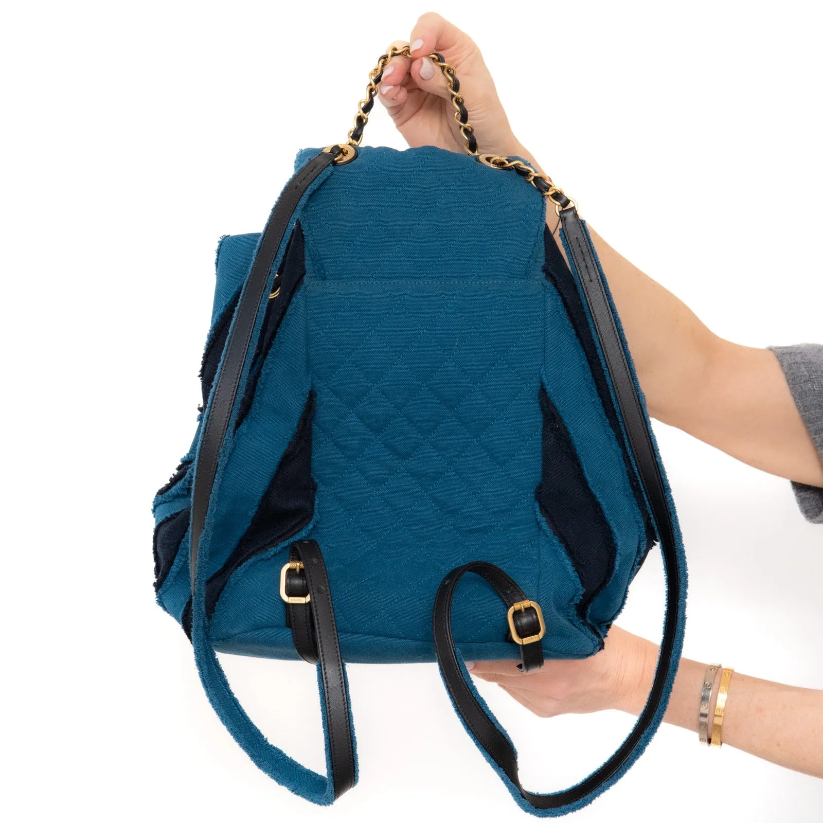 Chanel Blue Chevron Patchwork Coco Cuba Backpack