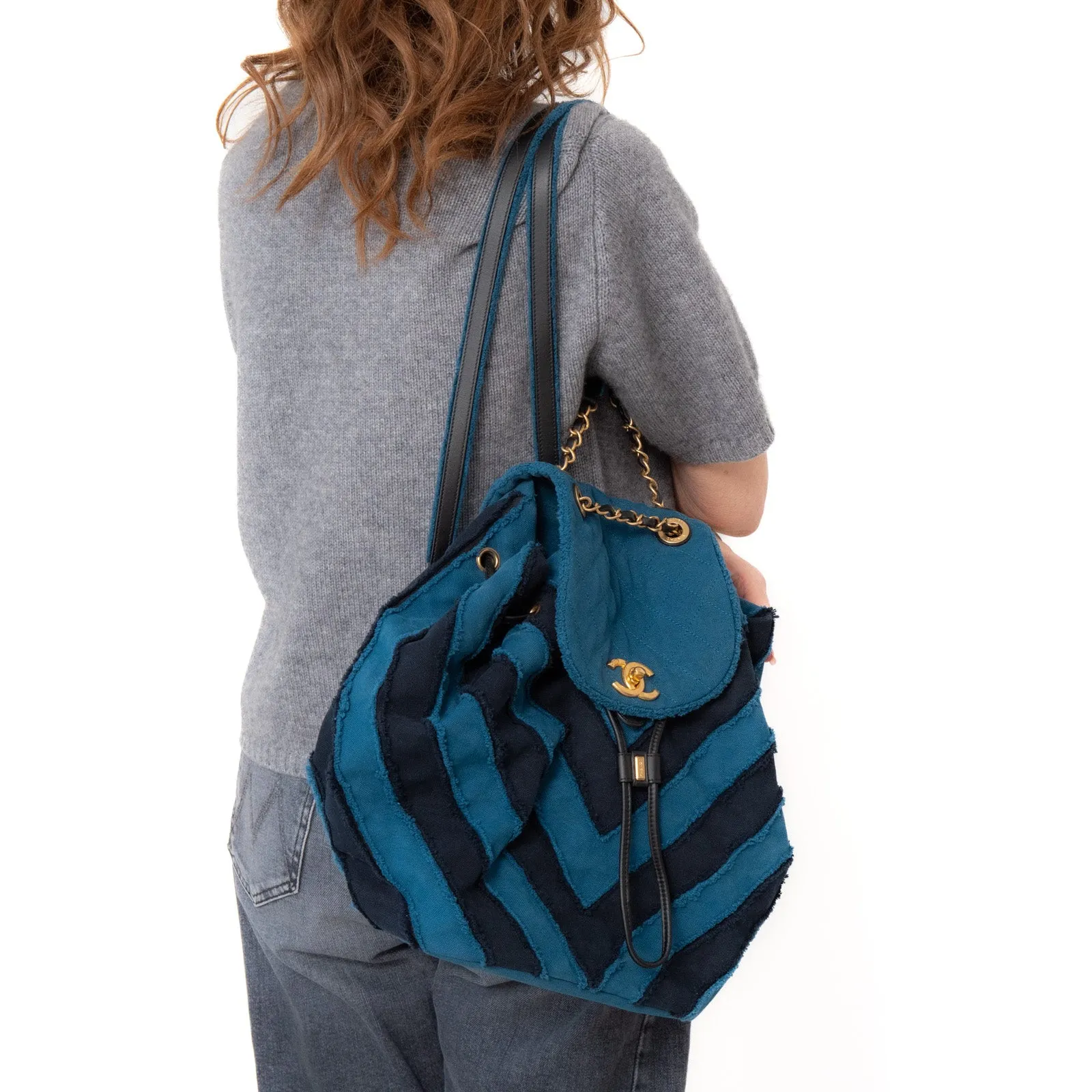 Chanel Blue Chevron Patchwork Coco Cuba Backpack