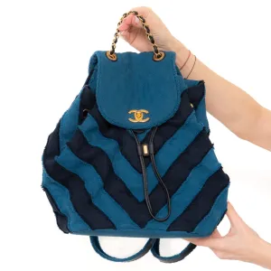 Chanel Blue Chevron Patchwork Coco Cuba Backpack